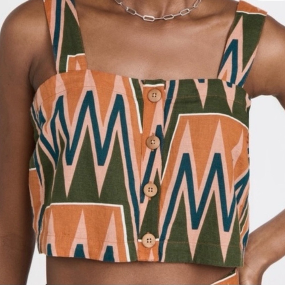NWT Veronica Beard Geometric Tiffany Crop Top Tribal Print Linen Tank Size L